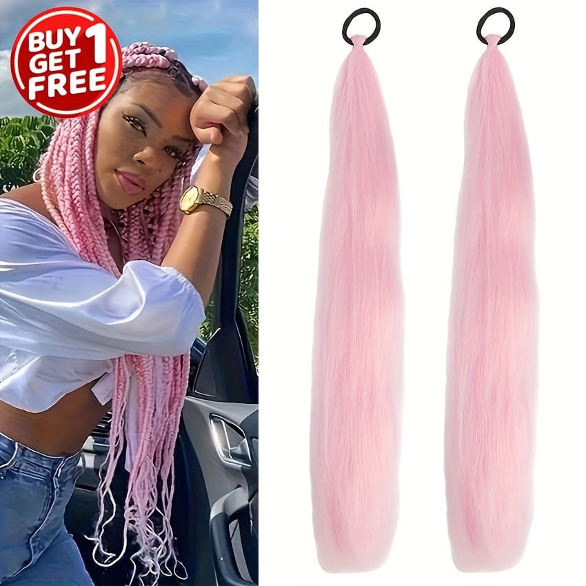 KissICON Pink Color / 26inch Kissicon Synthetic Straight Ponytail Elastic Tie