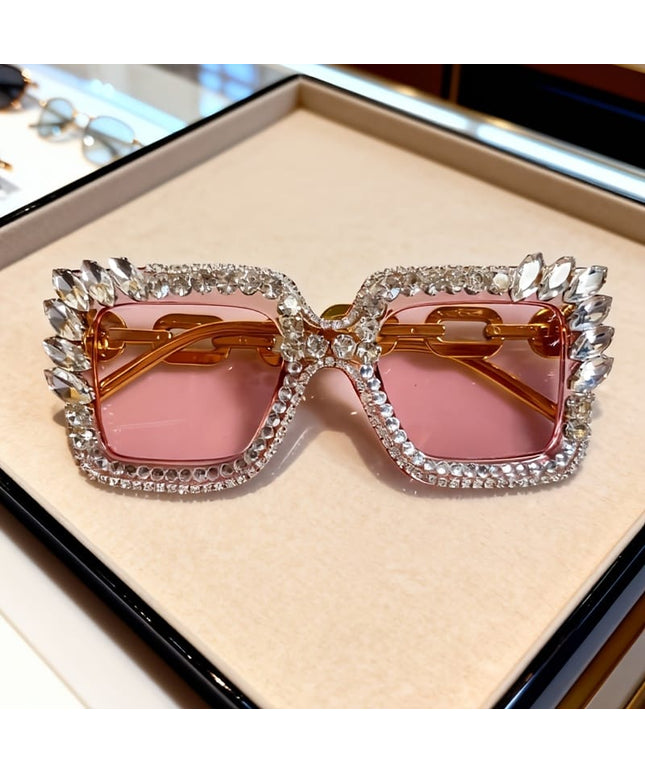 jkthpu-45 pink color Sparkling Encrusted Square Glasses Party Date Photo Glam