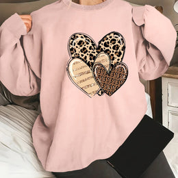 jkthpu-45 Pink Color / UK 16 Fashionable Round-Neck Sweatshirt with Leopard Print And Heart