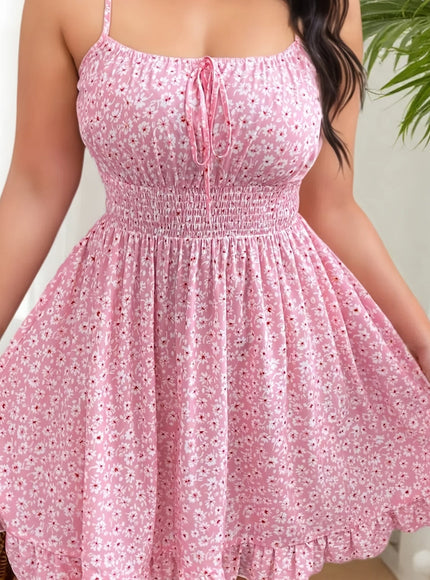 jkthpu-45 Pink Color / UK 16 S70291 Elegant Plus Size Women's Fashion Floral Print Spaghetti Suspender Dress, 100%