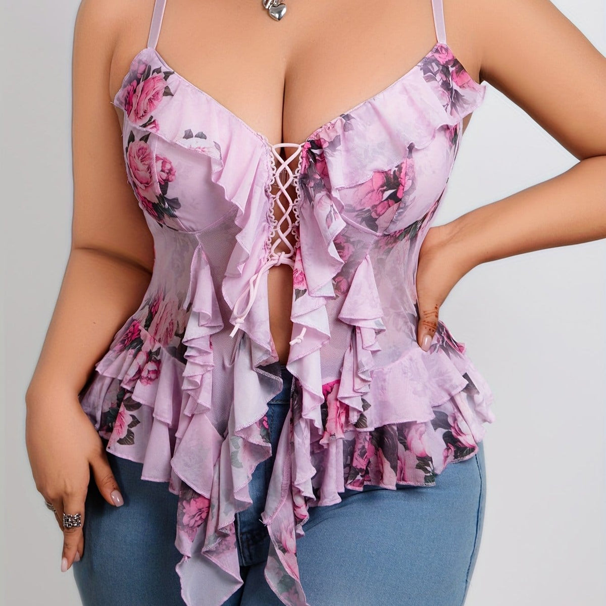 jkthpu-45 Pink Color / UK 16 Sexy Contrast Mesh Crop Top Chic Style