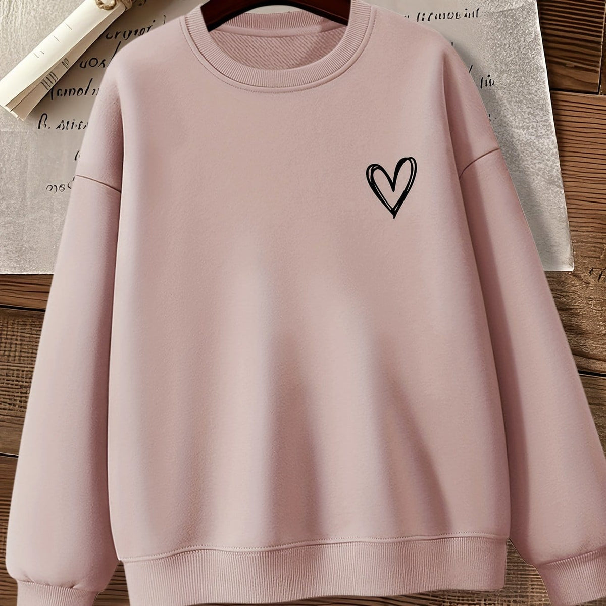 jkthpu-45 Pink Color / UK 16 Women'S Gray Crew Neck Sweatshirt with Heart Design
