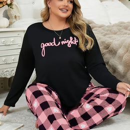 jkthpu-45 Pink Color / UK 18 A Pajama Set Featuring a Long-Sleeve Crew Neck