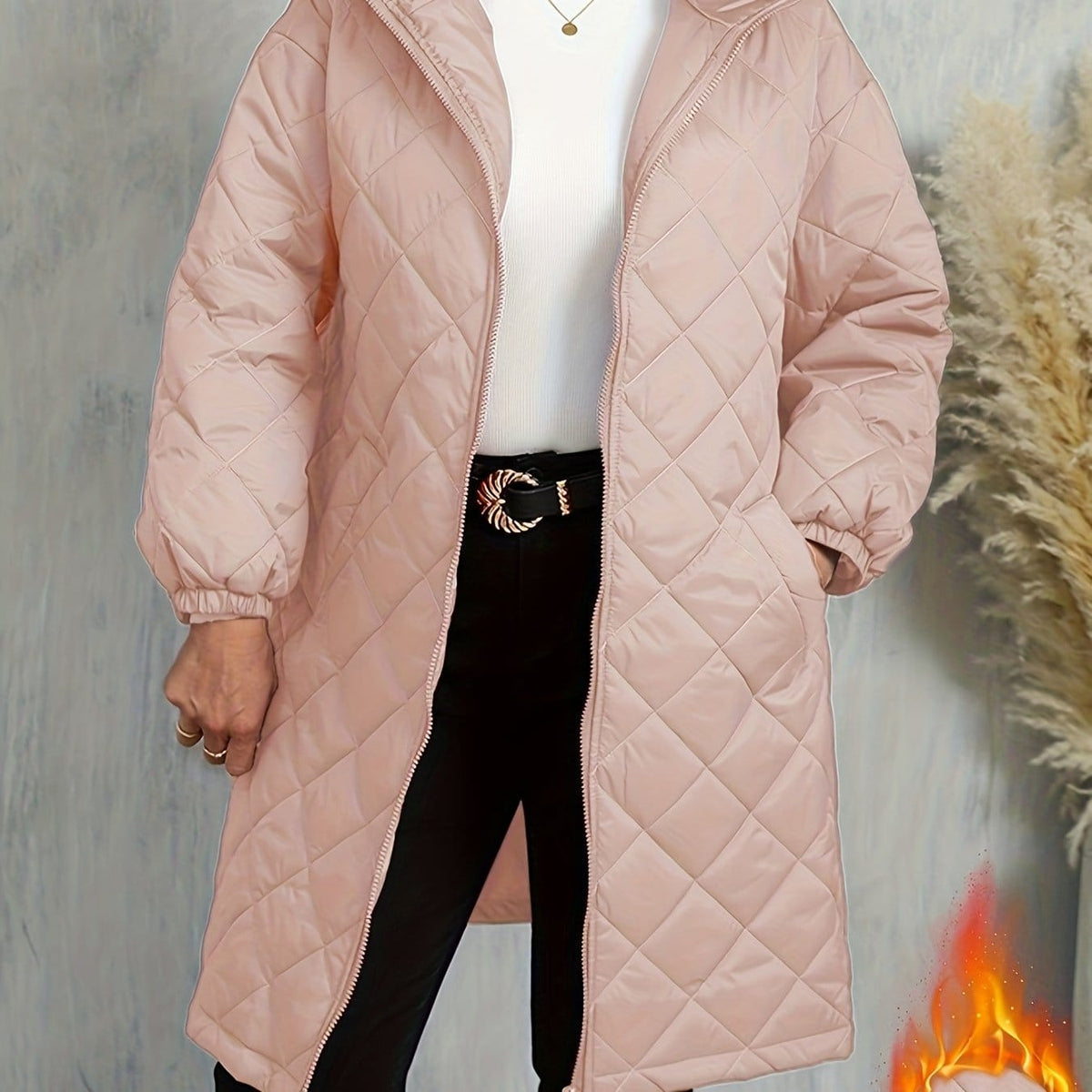 jkthpu-45 Pink Color / UK 18 Elegant Purple Quilted Hooded Jacket for Women