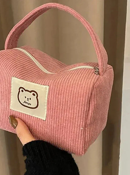 KissICON Pink Cosmetic Bags Plush Cute Handbag – Soft Handle