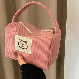 KissICON Pink Cosmetic Bags Plush Cute Handbag – Soft Handle