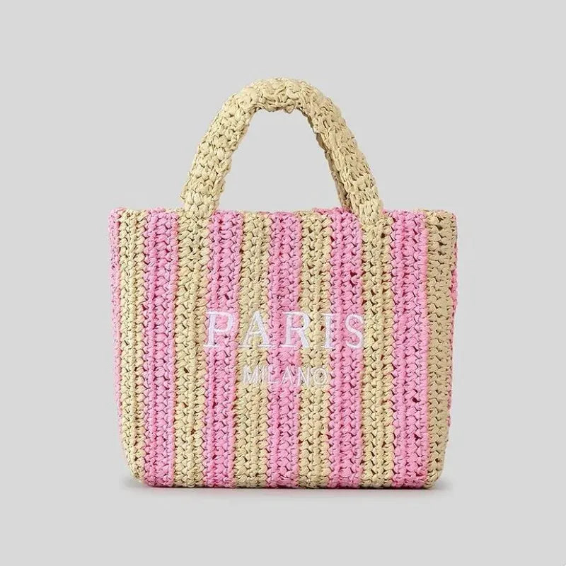 KissICON Pink Embroidered Letter Hand Woven Hand-held Beach Women's