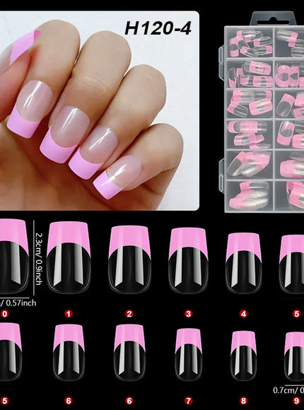 KissICON pink French Style Full Cover Press On Nails 120