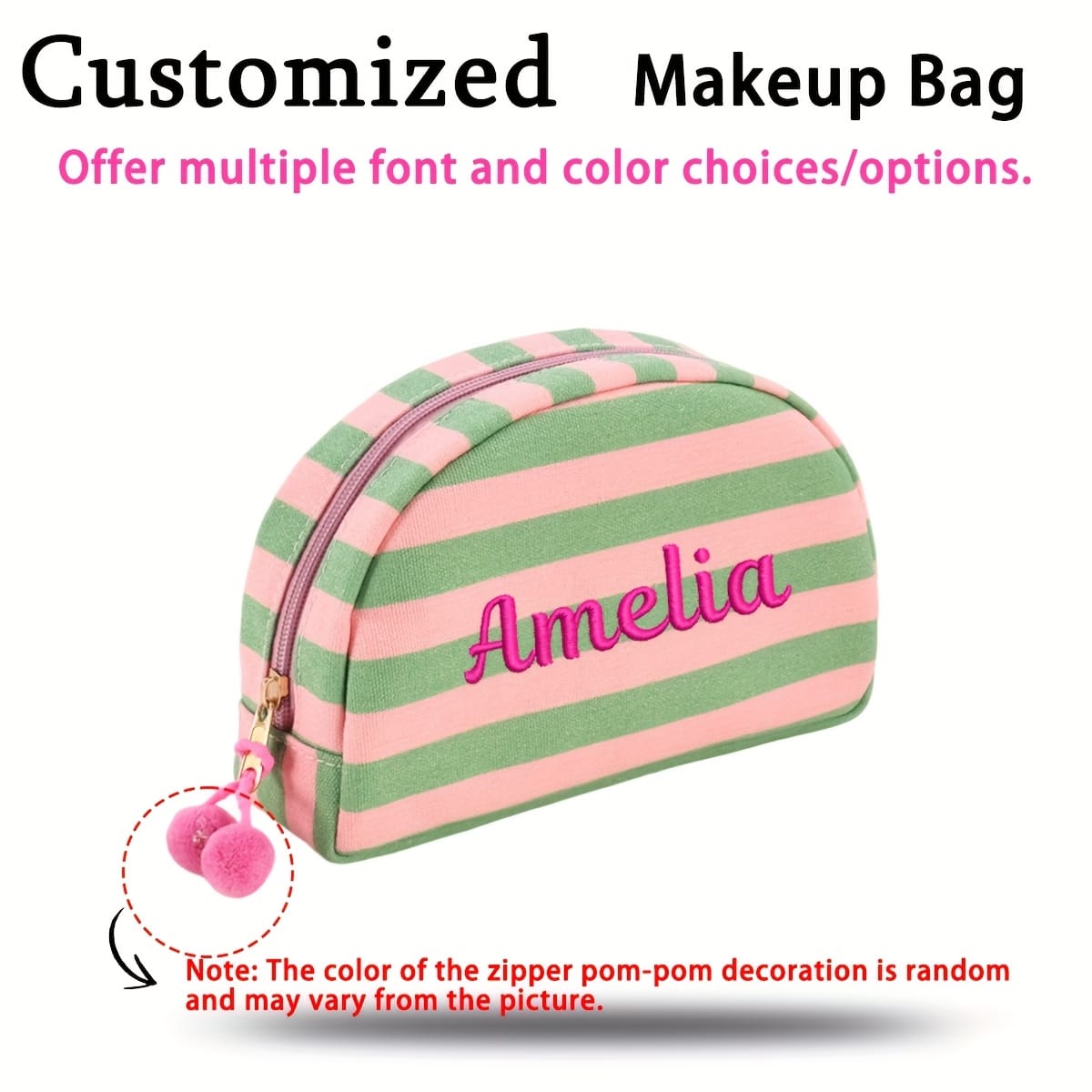 KissICON Pink Green Plaid Custom Embroidered Striped Pouch Your Words Your Style