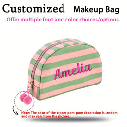 KissICON Pink Green Plaid Custom Embroidered Striped Pouch Your Words Your Style