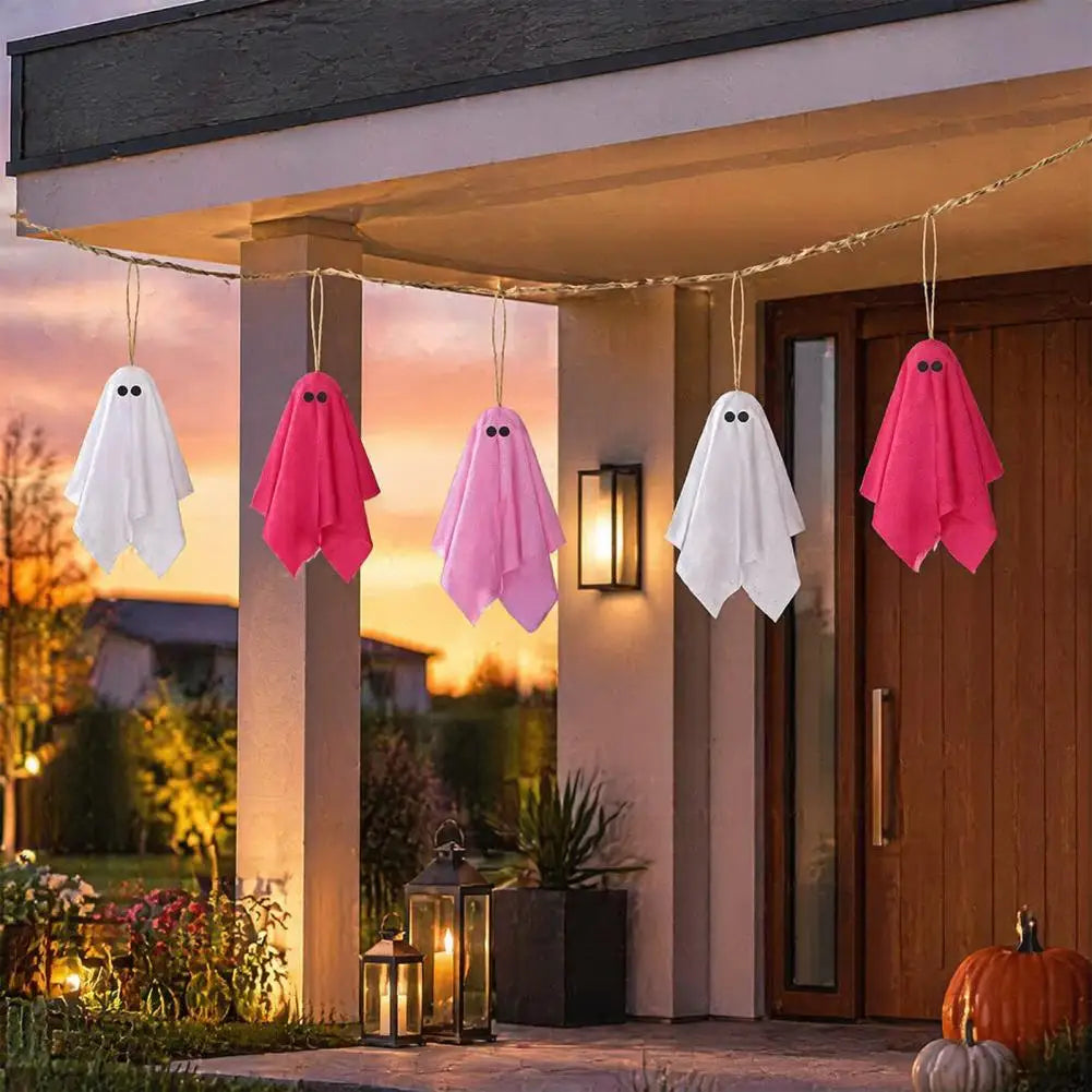 KissICON Pink Halloween Ghost Decorations Girly Halloween Room Decor Halloween Ghost Hanging Decor Set Pastel Pink White Soft Fabric