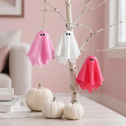 KissICON Pink Halloween Ghost Decorations Girly Halloween Room Decor Halloween Ghost Hanging Decor Set Pastel Pink White Soft Fabric