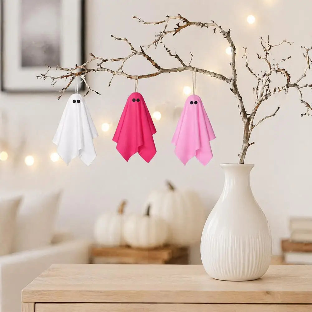 KissICON Pink Halloween Ghost Decorations Girly Halloween Room Decor Halloween Ghost Hanging Decor Set Pastel Pink White Soft Fabric