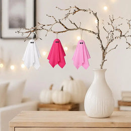 KissICON Pink Halloween Ghost Decorations Girly Halloween Room Decor Halloween Ghost Hanging Decor Set Pastel Pink White Soft Fabric
