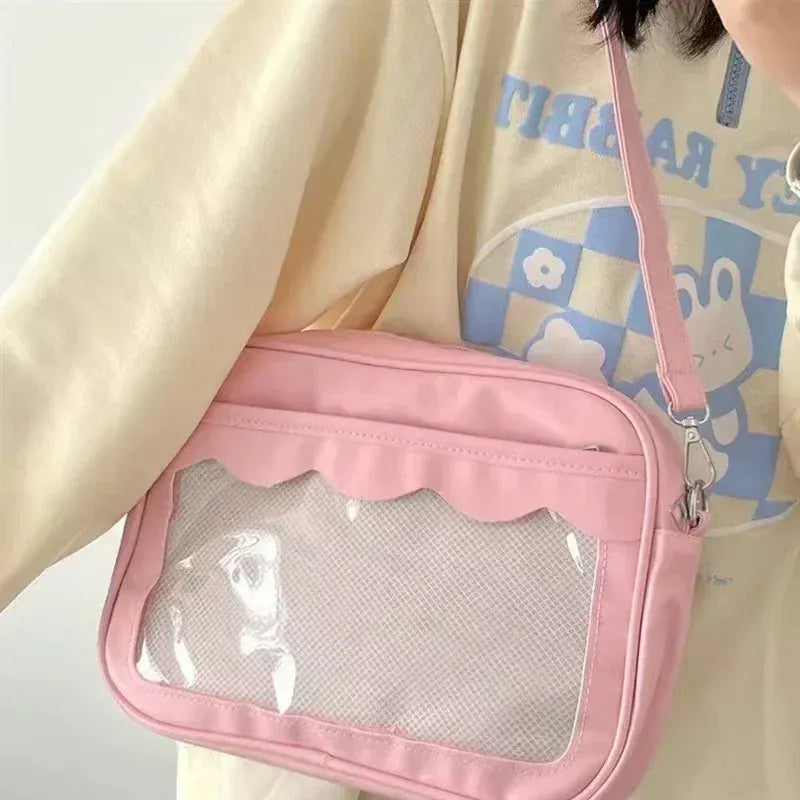 Dropshipman Pink Japanese Harajuku Ita Bag for Women PU Transparent Pocket Itabag High School Girls Uniform JK Crossbody Shoulder Bag Handbags