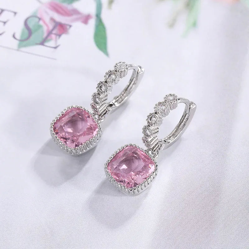 KissICON Pink KissIcon Multicolor Zircon Square Stud Earrings - Gift