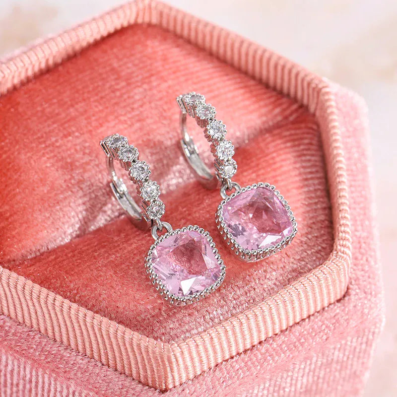 KissICON Pink KissIcon Multicolor Zircon Square Stud Earrings - Gift