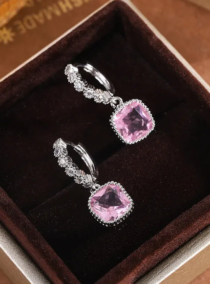 KissICON Pink KissIcon Multicolor Zircon Square Stud Earrings - Gift