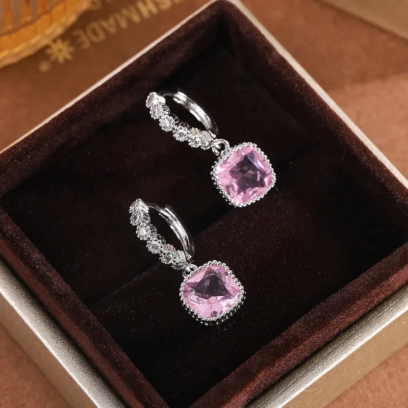 KissICON Pink KissIcon Multicolor Zircon Square Stud Earrings - Gift