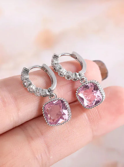 KissICON Pink KissIcon Multicolor Zircon Square Stud Earrings - Gift