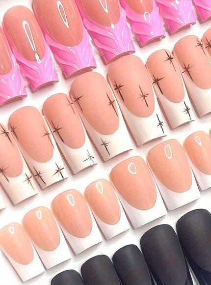 KissICON Pink KissIcon Pink French Nail Set - White Star