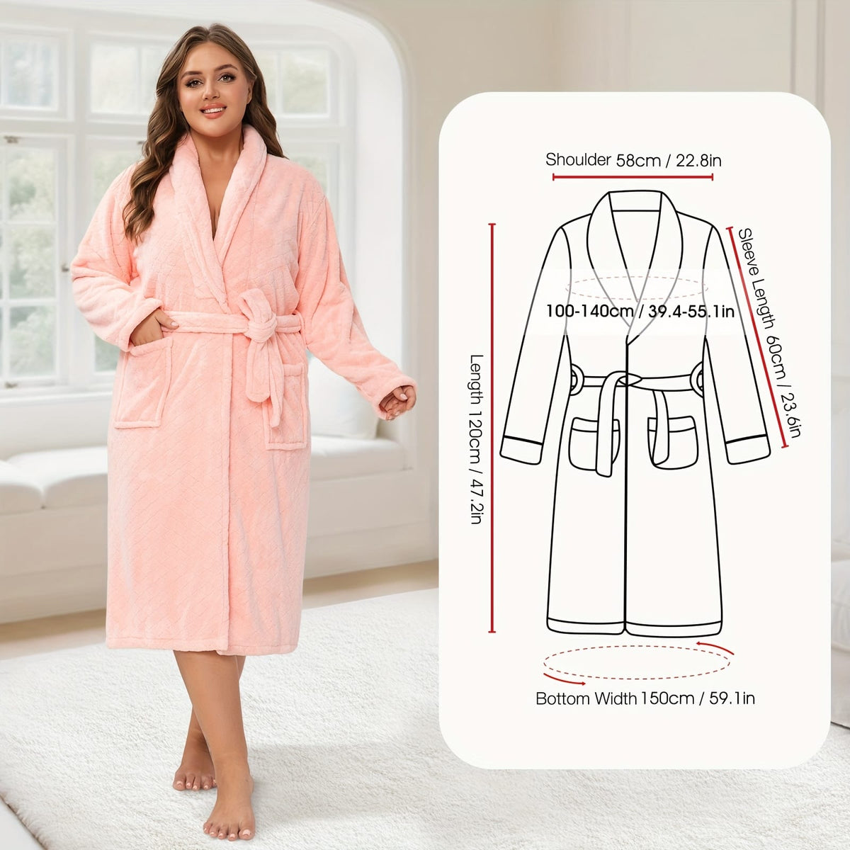 jkthpu-45 Pink Luxury Plus Size Coral Fleece Shawl Collar Bathrobe for Home  Travel