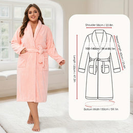 jkthpu-45 Pink Luxury Plus Size Coral Fleece Shawl Collar Bathrobe for Home  Travel