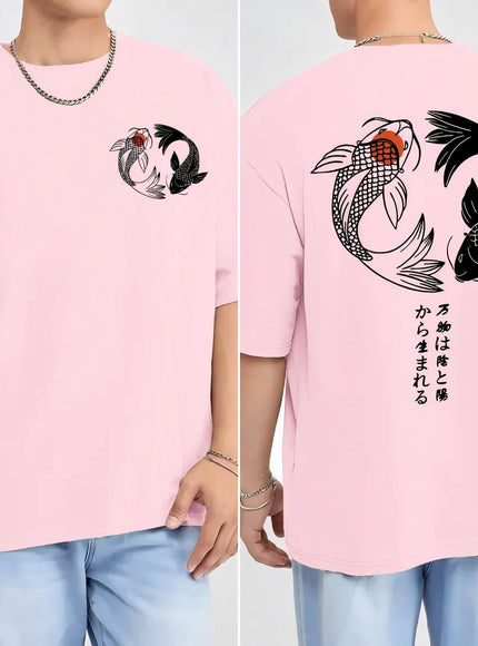KissICON Pink / M Harajuku Koi Cotton Tee Summer Style for Men