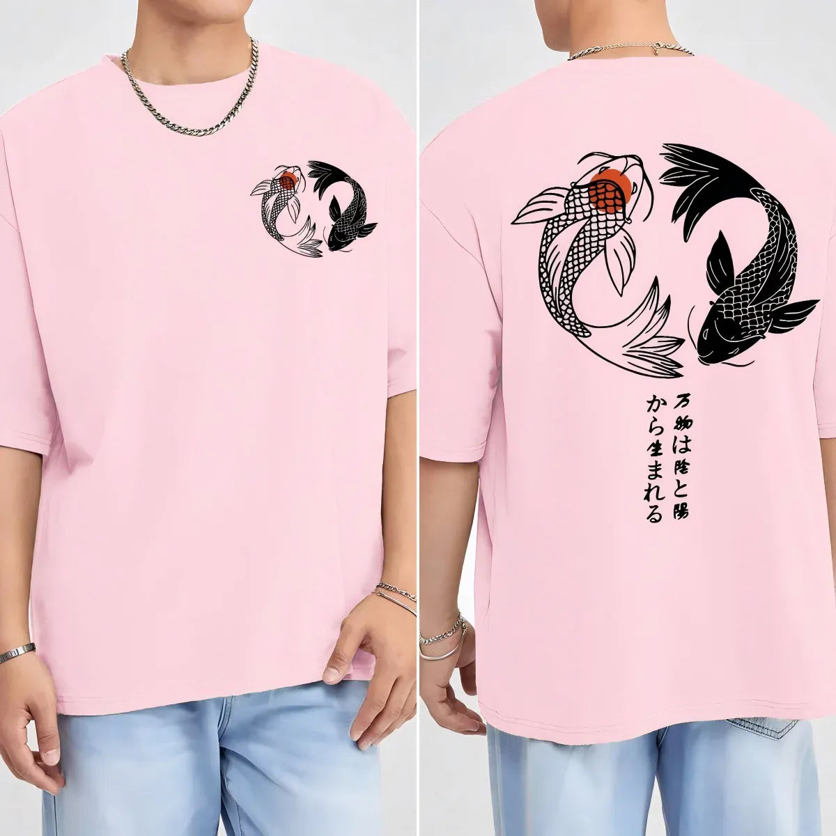 KissICON Pink / M Harajuku Koi Cotton Tee Summer Style for Men