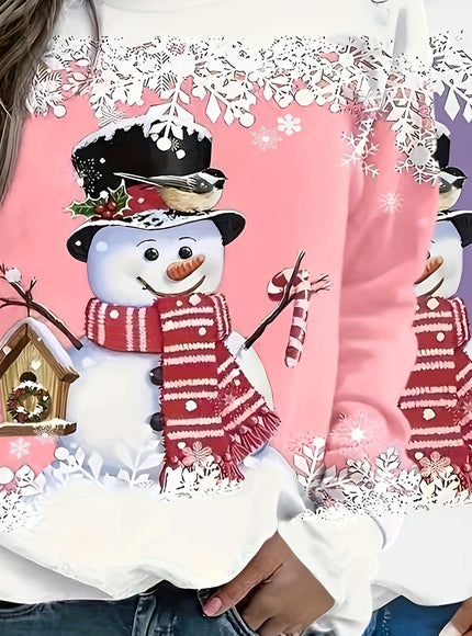 KissICON Pink+Purple / UK 18 Curve Snowman Christmas Sweatshirt Twopiece Set