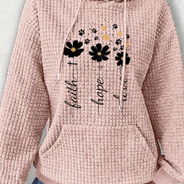 jkthpu-45 Pink Red Color / UK 18 Plus Size Women's Floral Pattern Waffle Knit Long
