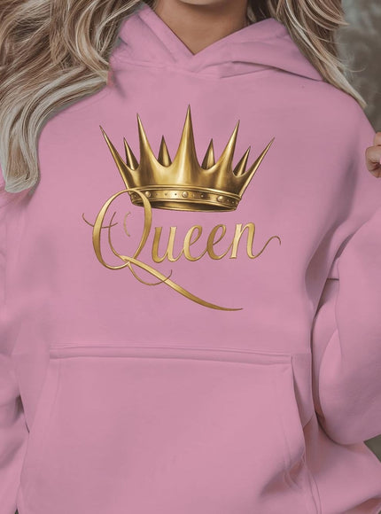 jkthpu-45 Pink Red / UK 16 1pc Queen Crown Graphic Hoodie for Women, Plus