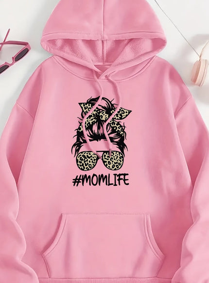 jkthpu-45 Pink Red / UK 16 Women's Casual Beige Hoodie with Stylish Mom Life