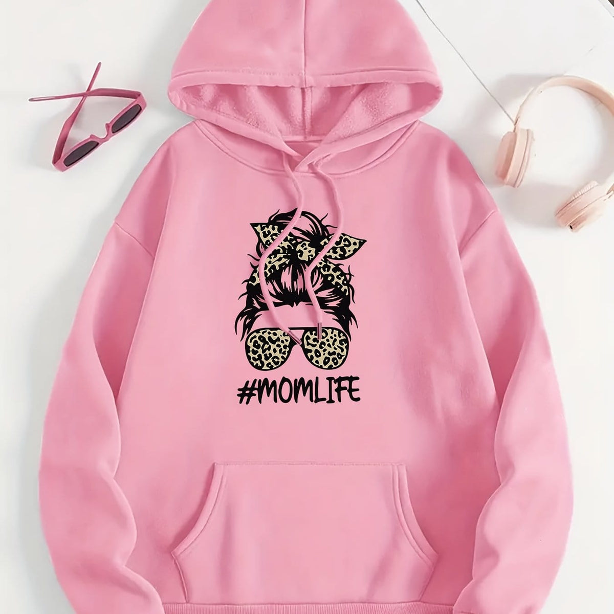 jkthpu-45 Pink Red / UK 16 Women's Casual Beige Hoodie with Stylish Mom Life