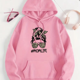 jkthpu-45 Pink Red / UK 16 Women's Casual Beige Hoodie with Stylish Mom Life