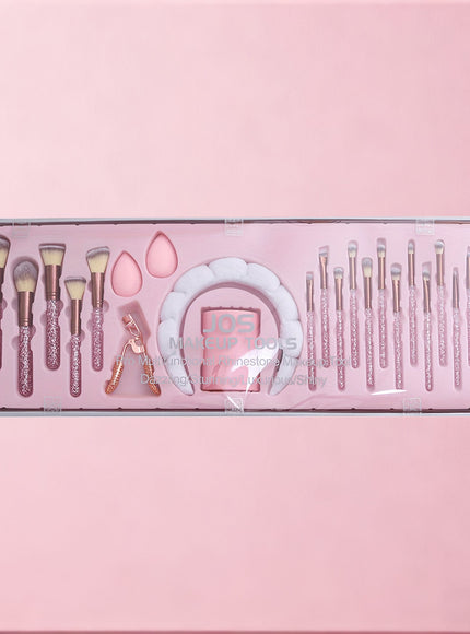 KissICON pink Rhinestone Makeup Brush Set – 23pc Travel Kit
