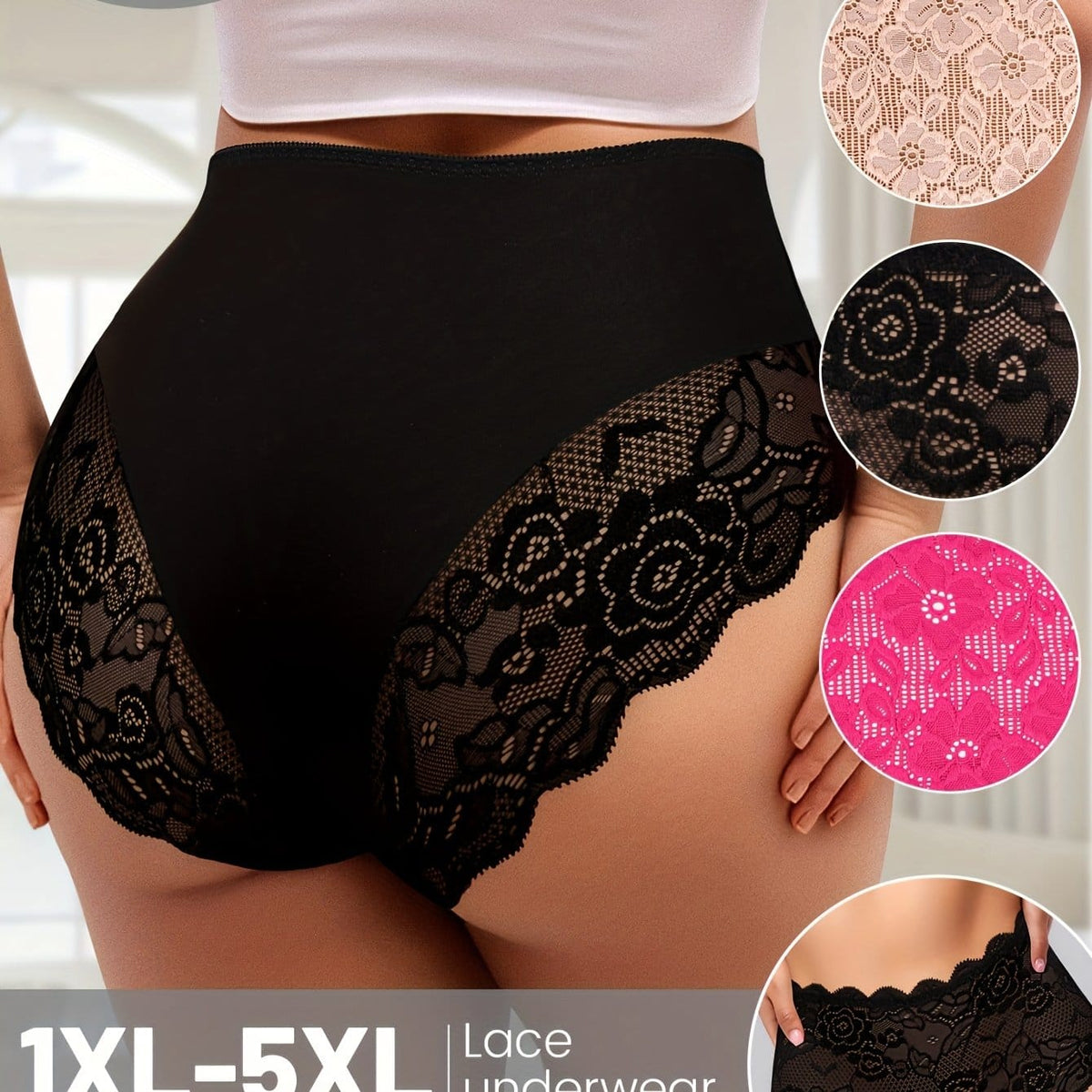 KissICON Pink+rose red+black / UK 18 Curve Buttlifting Tummy Control Lace