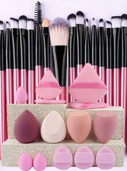 KissICON Pink Set KissIcon 34Pcs Makeup Brush Set - Soft Synthetic