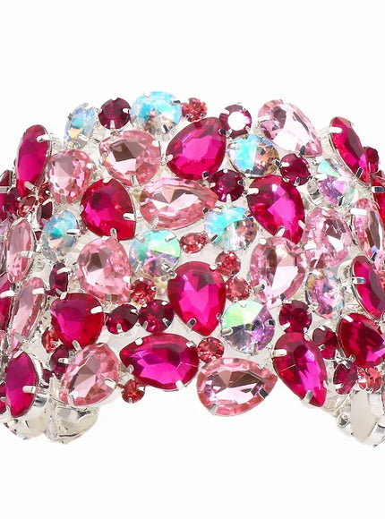 KissICON Pink / Silver Crystal Hand Bangle Water Drop Rhinestone Bracelet