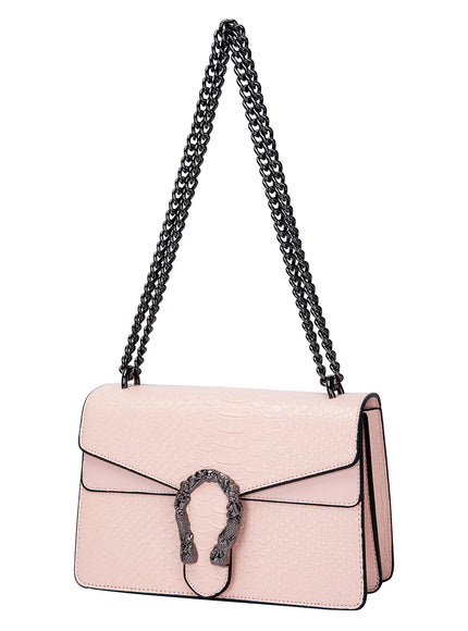 KissICON Pink Snake Print PU Leather Crossbody