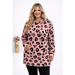 KissICON Hoodie Pink / UK 18 / US 14 Plus Size Leopard Print Hooded Long-Sleeve Sweatshirt