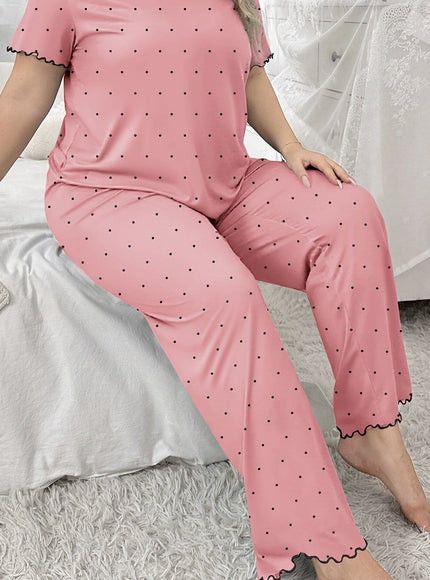 jkthpu-45 Pink / UK 18 Women'S Plus Size Cartoon Polka Dot Pajama Set