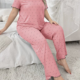 jkthpu-45 Pink / UK 18 Women'S Plus Size Cartoon Polka Dot Pajama Set