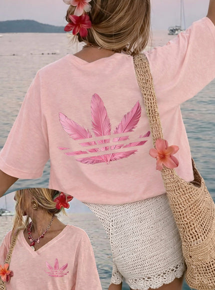 KissICON Pink / UK 20 Plus Size Graphic VNeck Batwing Tee Vacation Ready