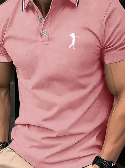 KissICON Pink / UK 36 SpringSummer Mens Printed ShortSleeve Golf Shirt