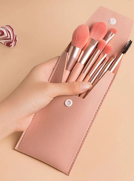 KissICON pink / White Text KissIcon Personalized 8Pcs Makeup Brush Set - Travel