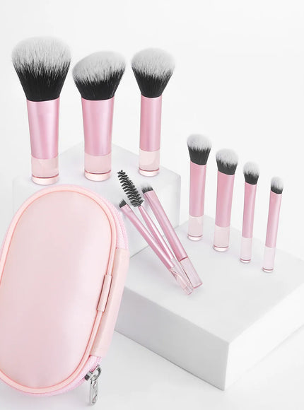 KissICON pink with bag RonshadowBrush 10pcs Mini Makeup Brush Set - With