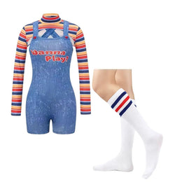 KissICON Pink / XXL / halloween costume Halloween Costumes for Women Scary Nightmare Killer Doll Wanna Play Movie Character Chucky Doll Costume With Stockings