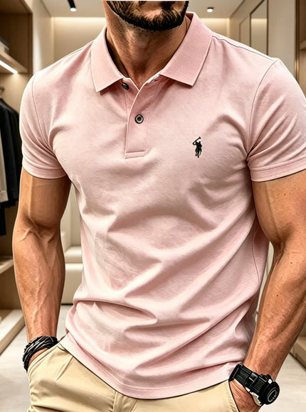 KissICON pink11 / 4XL Mens Breathable Lapel Polo Shirt with Rider Embroidery