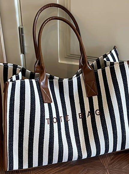 KissICON Pinstripes Chic Soft Tote Spacious Versatile Daily  Travel Handbag